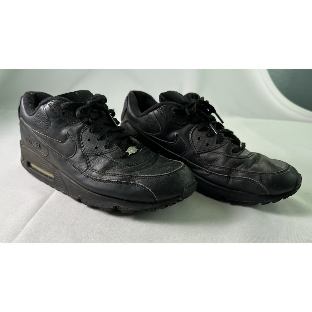 Nike Air Max 90 Triple Black‎ Leather Shoes 302519-001 Mens Size 13